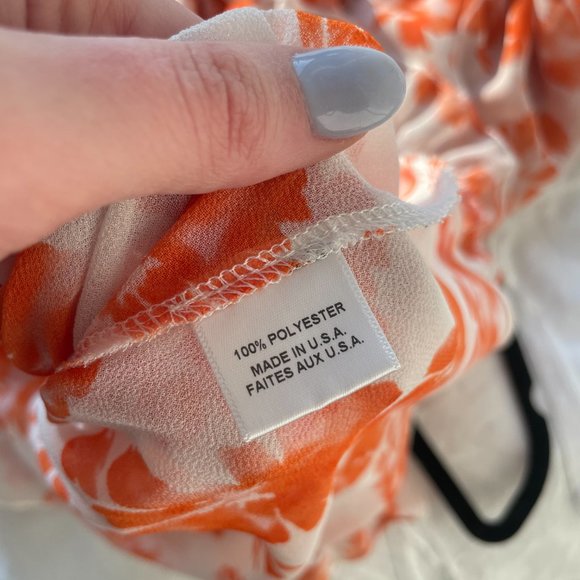 Misa Los Angeles Lorena Long Sleeve Mini Dress Orange Floral Ruffle Chiffon XS - Picture 3 of 10